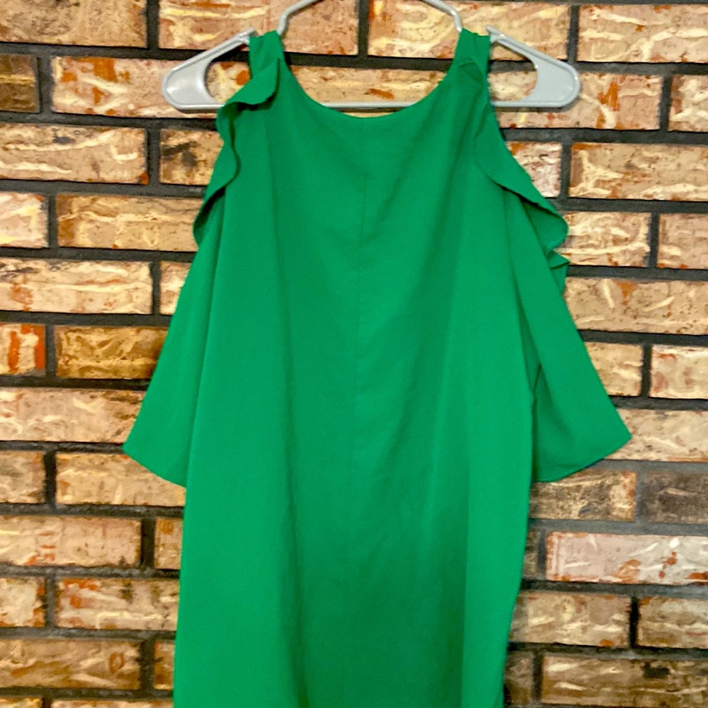 Kelly Green ruffled cold shoulder Umgee Shirt - Picture 4 of 4